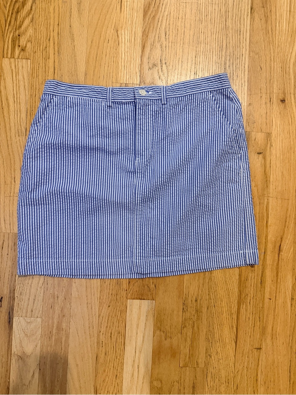 Ladies Size 4 "Ralph Lauren" Blue & White Striped Seersucker Mini Skirt GUC